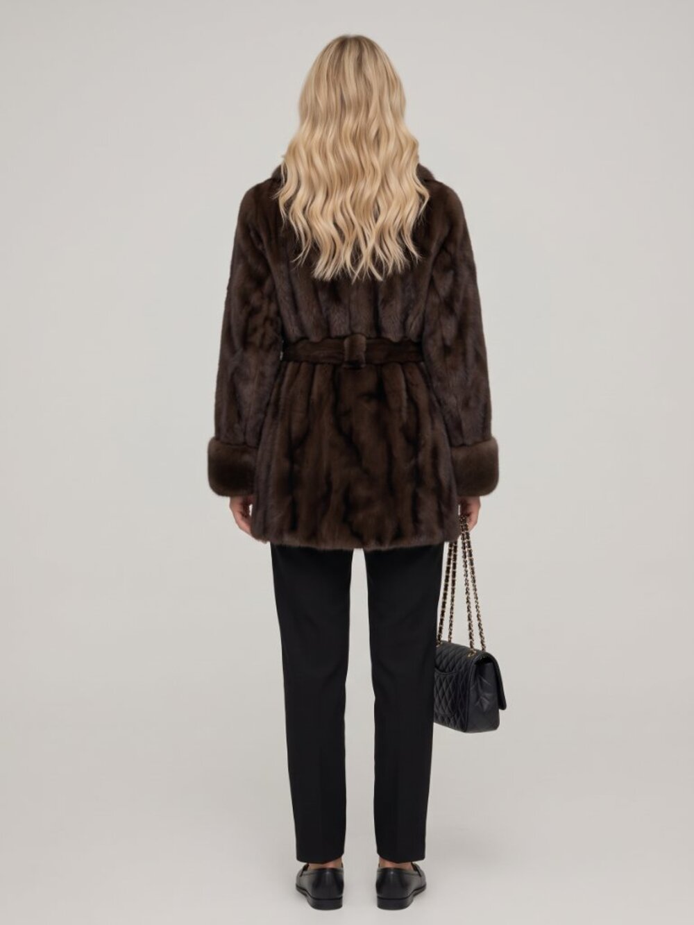 Women's Brown Faux Fur Coat Belted Jacket Plush Winter Lapel Collar - Picture 4 of 7